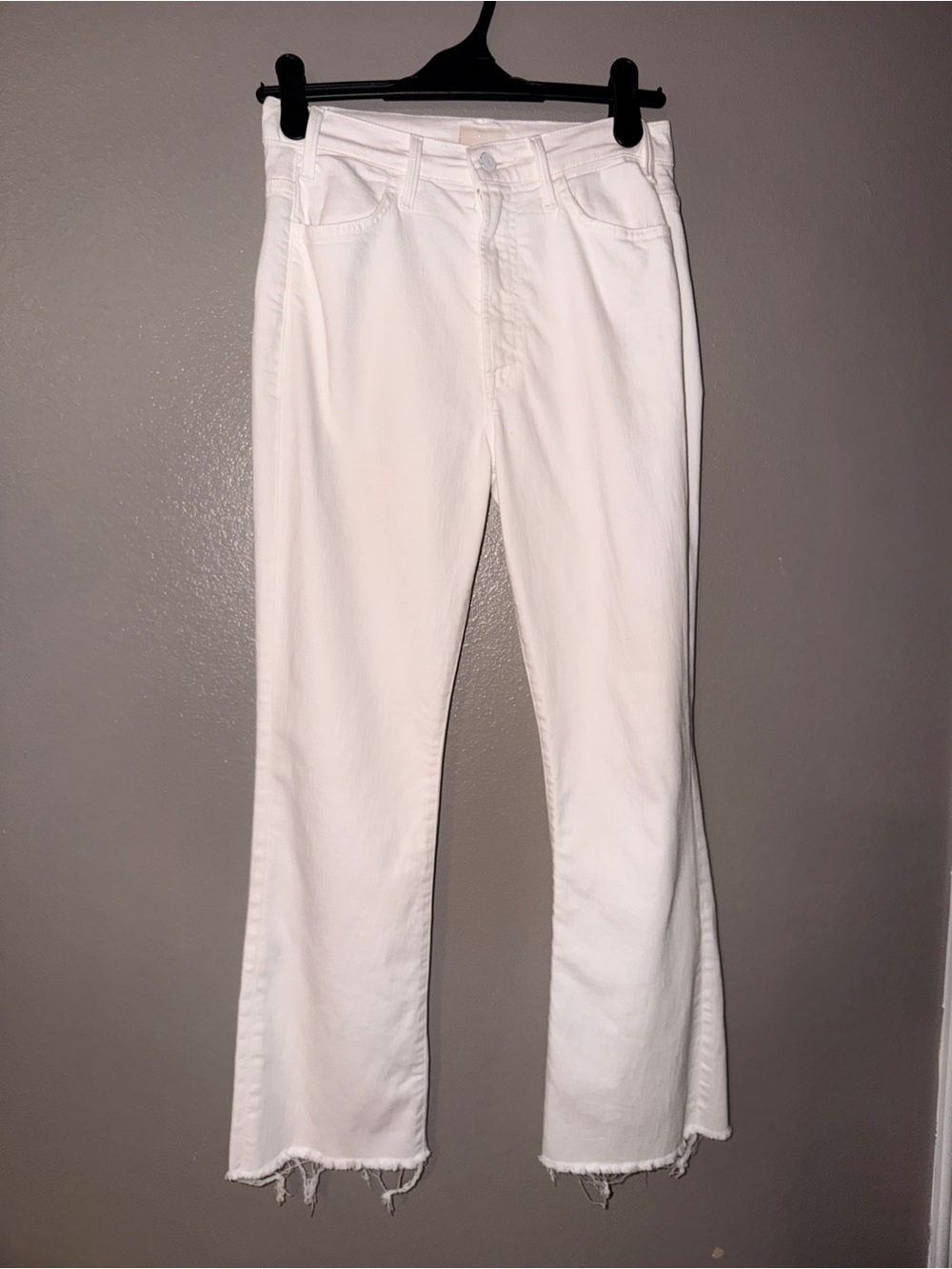 MOTHER White High-Rise Cropped Raw Hem Jeans
